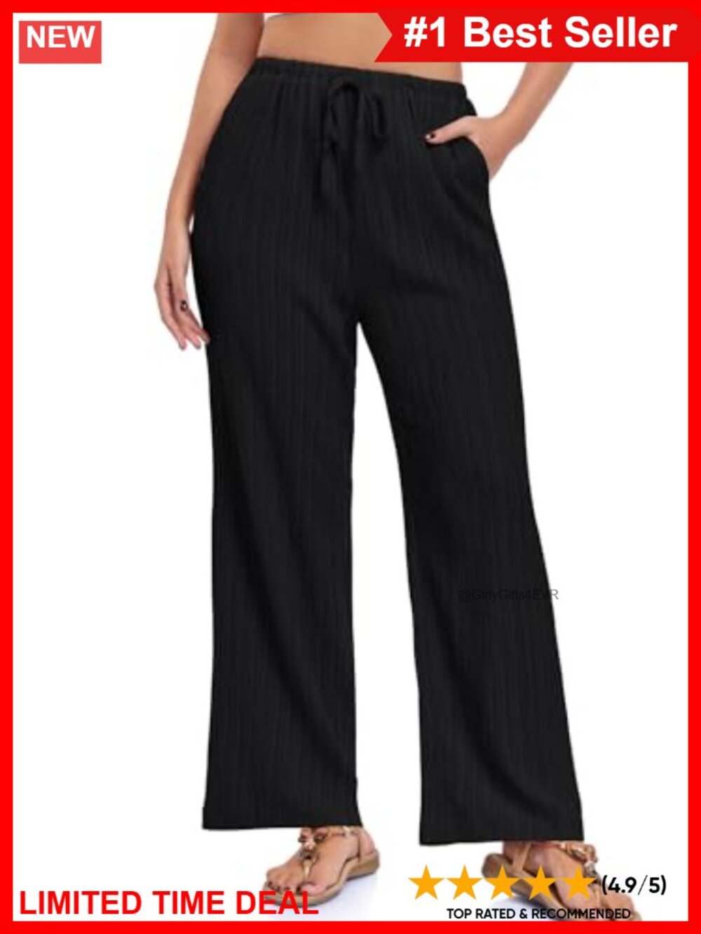 Wide Leg Palazzo Pants Drawstring Elastic Waist Flowy Summer Beach Trousers
